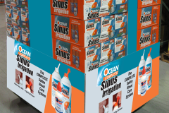 Direct printed trays combined with a litho-laminated pallet skirt created a vibrant floor display for a club store environment.